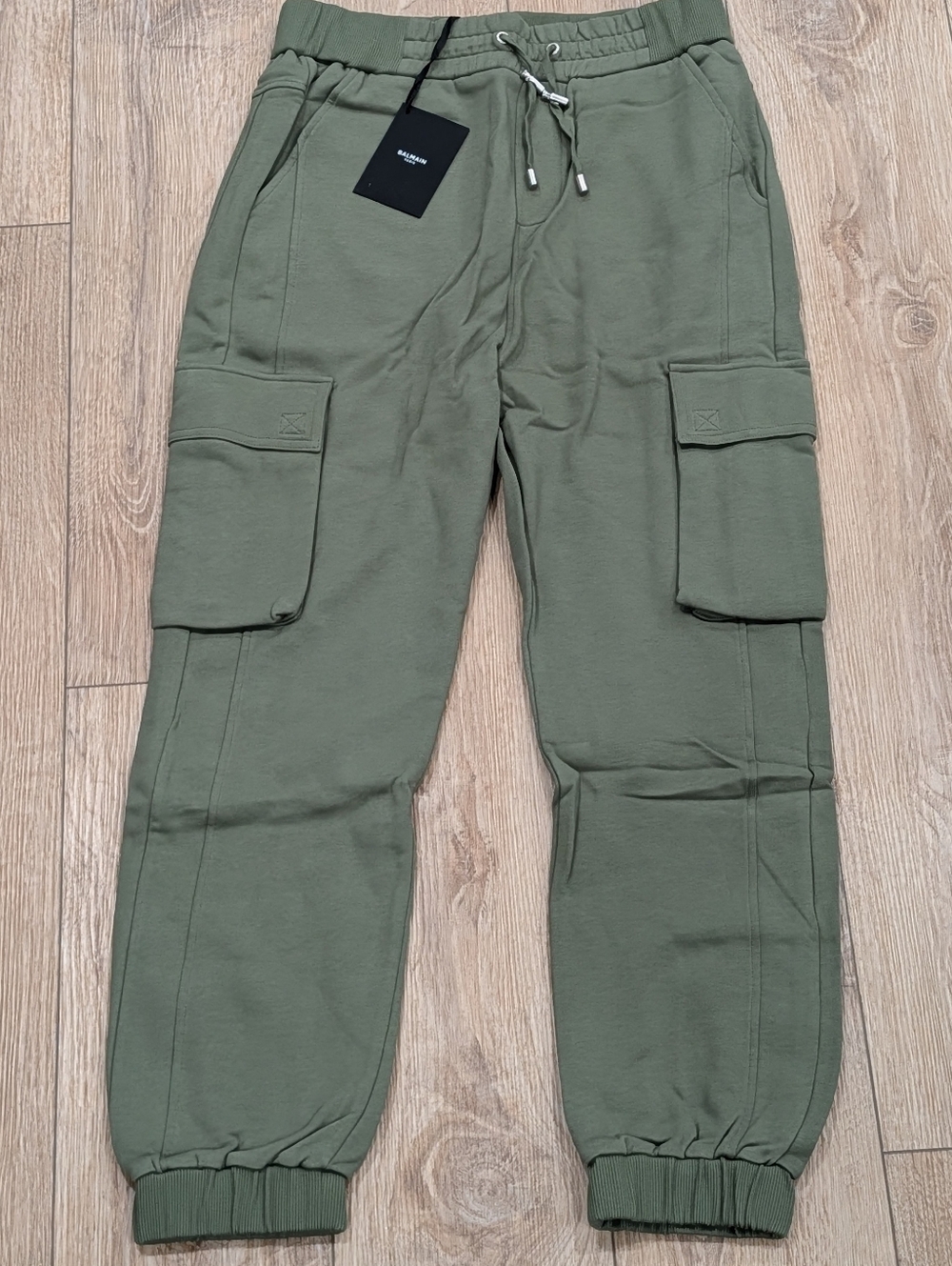 $1090 Mens BALMAIN Logo Print Cargo Pants Green Medium